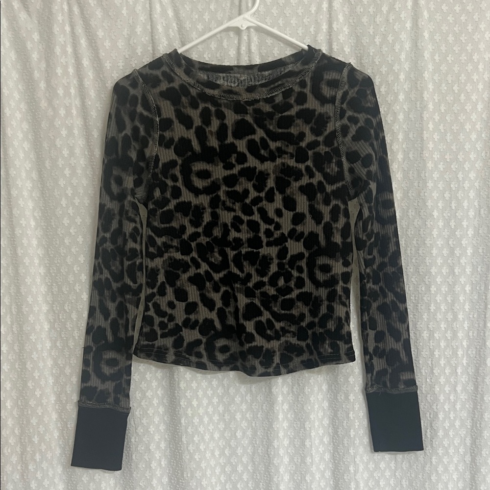 SHEIN Black and Brown Animal Print Long Sleeve Top